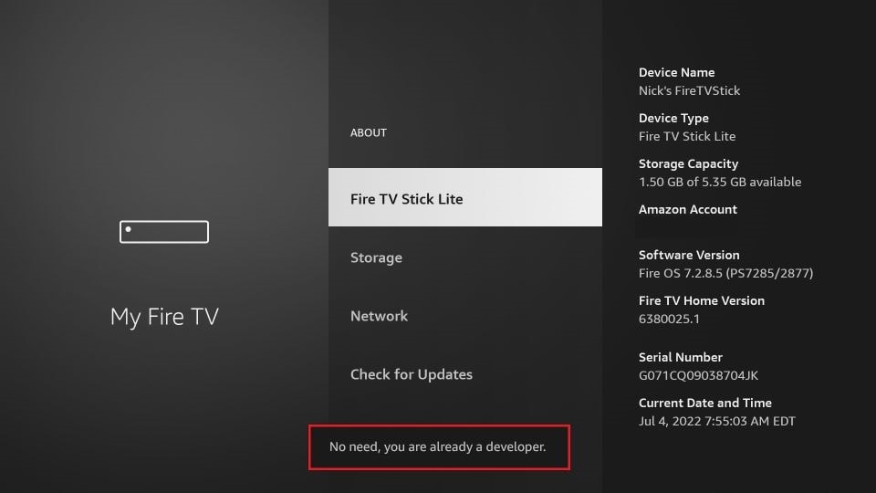 Options de développeur sur FireStick